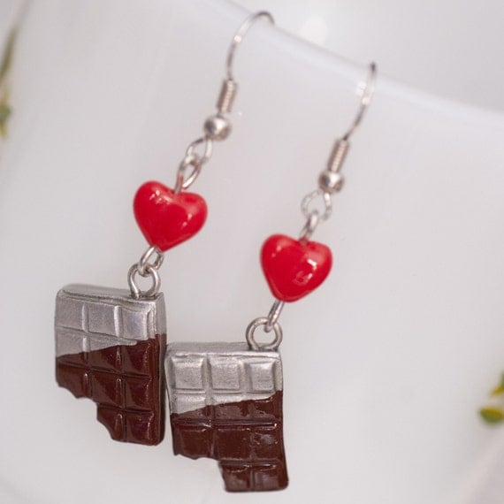 Roscata Chocolate Candy Bar Earrings Handmade Polymer Clay Food Miniature Art Jewelry