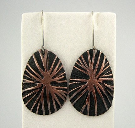 Copper and Polymer Earrings, Textured, Patinaed