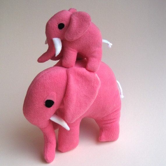mommy and me eco elephant stuffed animals / Petaluma and Petunia the bright fuschia pink pair