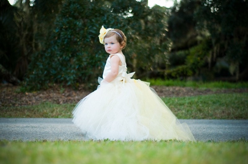 Little Lady-----Satin TOP and TUTU SET w Detachable Train  and Flowered Color Extender or Veil------Perfect for WEDDINGS