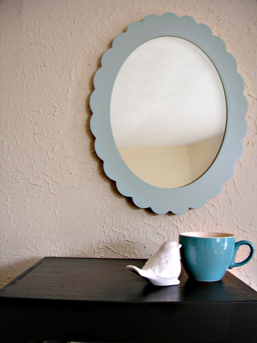 pale blue scallop mirror