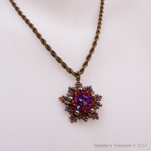 Purple, Red and Bronze Crystal Pendant Necklace