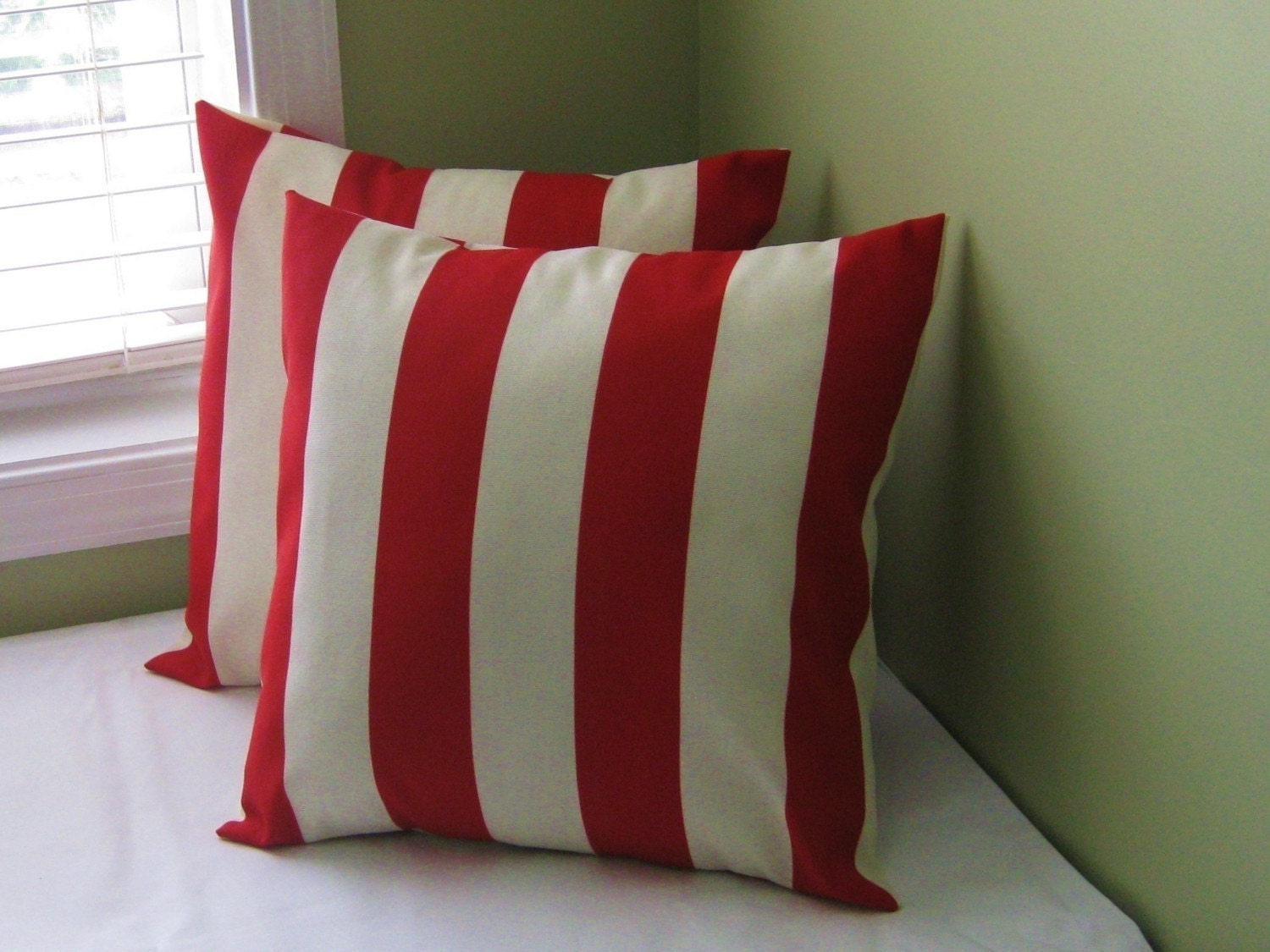 Red Awning Stripe Pillow Covers 14x14 Set of 2