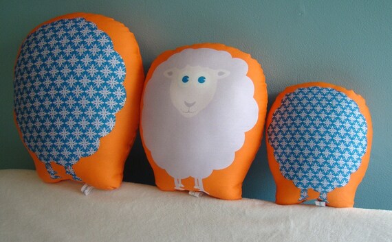 Medium Organic Decorative Sheep Pillow Friend - orange teal lavender - perfect for nursery