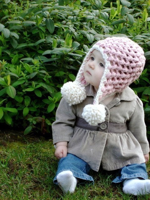 Pink Organic Crochet Pom-Pom Hat Size 6-12 Months