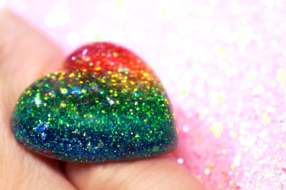 Big Rainbow Bling ...a novelty heart-shaped cocktail ring full of glitter for a girly girl... handmade by isewcute