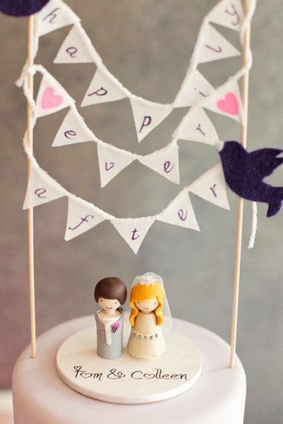 Fabric Happily Ever After Banner - Cake Topper