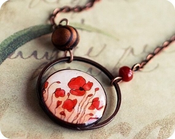 Red Poppies necklace - Free Worldwide shipping and Gift Wrapping