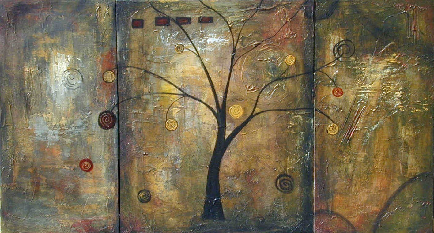 Modern art trees landscape abstract marems triptych