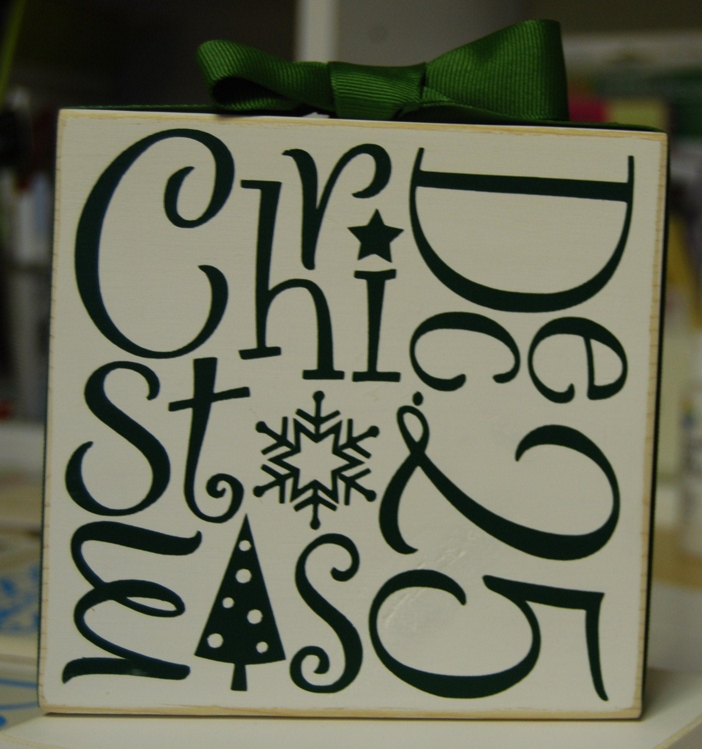 Christmas Word Art Block Green