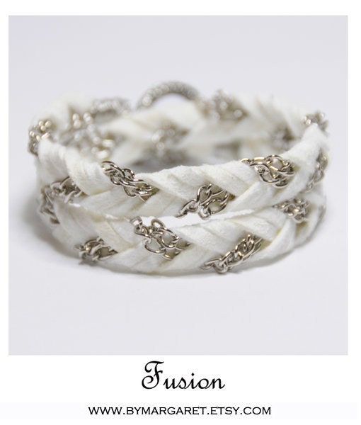 FUSION (SILVER) White, braided, friendship bracelet