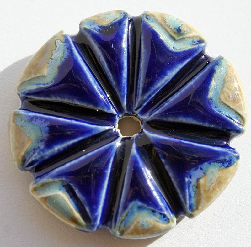 Handmade Blue Stoneware Bead