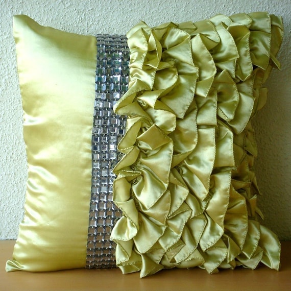 Diamonds N Ruffles - Throw Pillow Covers - 16x16 Inches Satin Pillow cover with Ruffles and Crystals