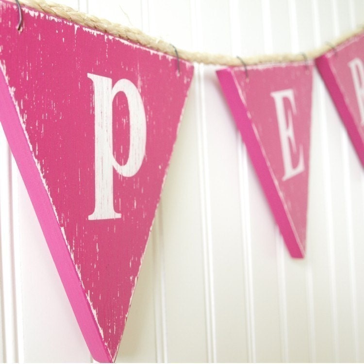 Custom Bunting Banner Pennant Flag Vintage Style in Wood Child's Room Nursery Playroom Customize Your Text and Colours