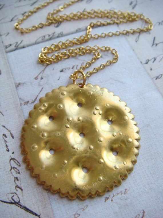 RITZ CRACKER - Brass Charm with a dainty 16 inch Gold Plated Chain Necklace