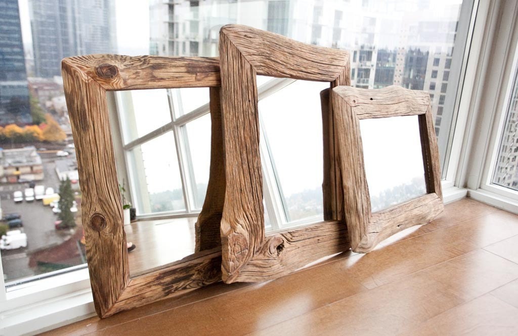 Reclaimed Farm Wood Frame with mirror 10x14