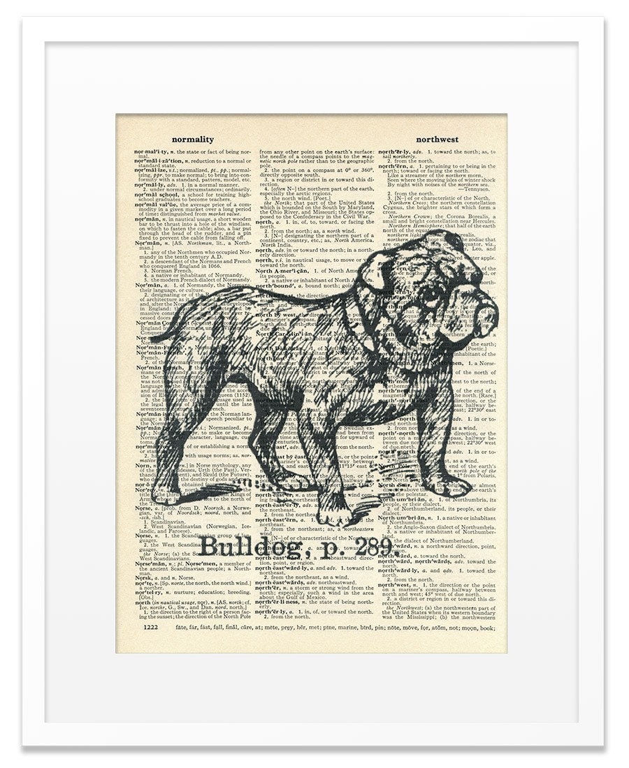 Bulldog - Vintage DICTIONARY Art Print - 8x10