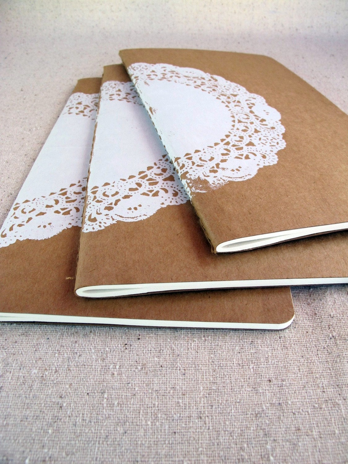 white lace doily -- screenprinted moleskine journal