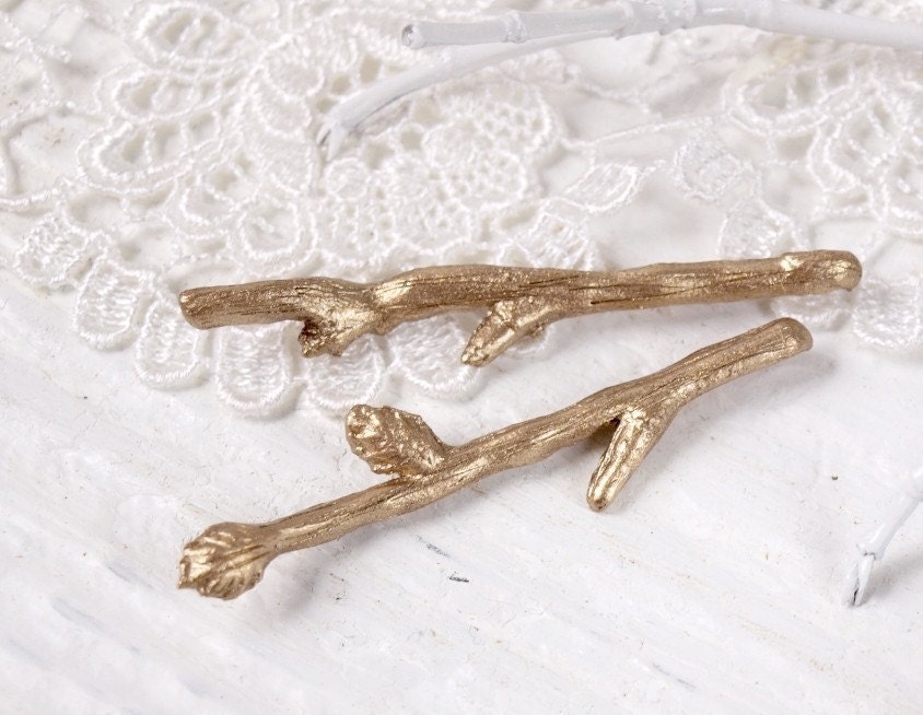 Gilded Bronze Tiny Twig Hair Pins