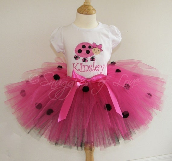 Personalized Birthday Baby/Toddler Shirt with Appliqued Number or Initial, AND Hot Pink Lady Bug Tutu, Custom Made