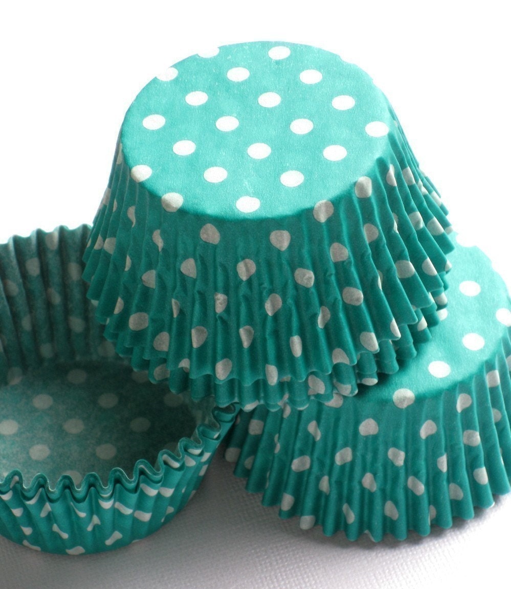Teal Jade Green Polka Dot Cupcake Liners Baking Cups (50)