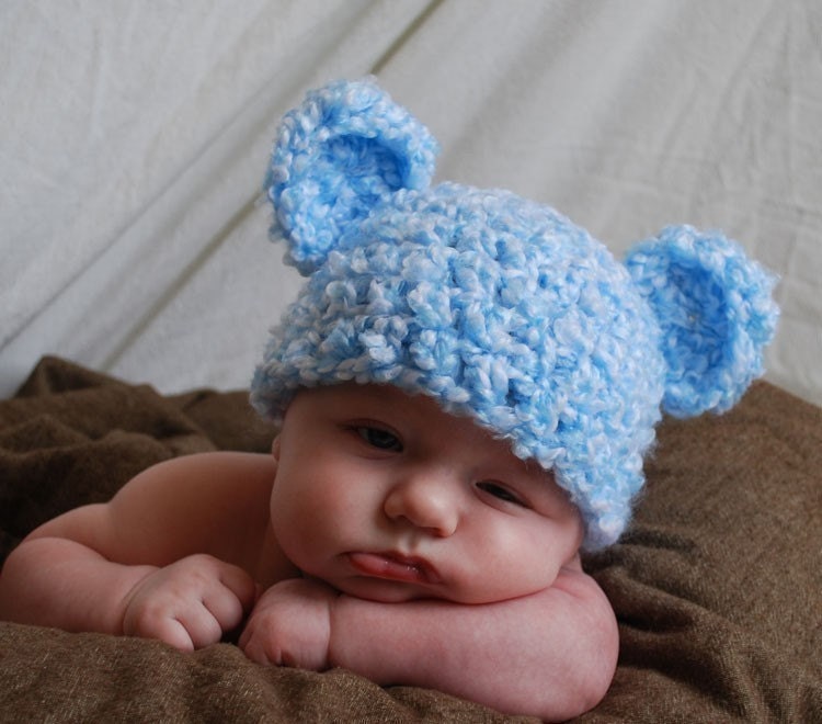 TWINS - Set of TWO cute baby bear hats with ears - your choice of sizes and colors