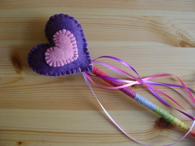 Heart Rainbow Magic Wand in Purple and Pink Plant Dyed Wool Felt