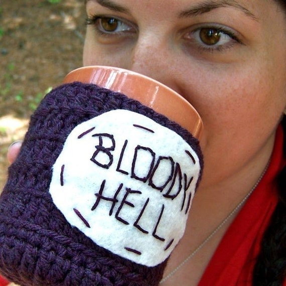 Bloody Hell funny coffee mug cozy purple handmade
