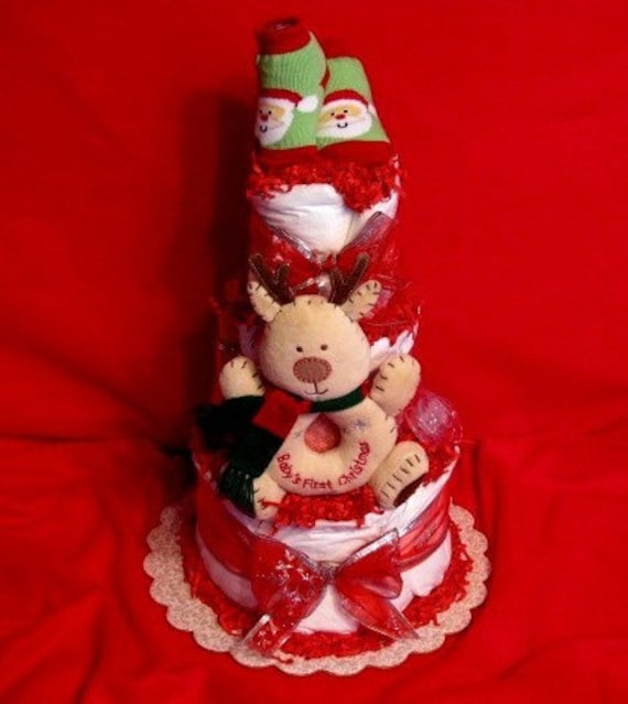 Christmas Baby Diaper Cake Reindeer Baby Diaper Cake Baby Gift Baby Shower Centerpiece