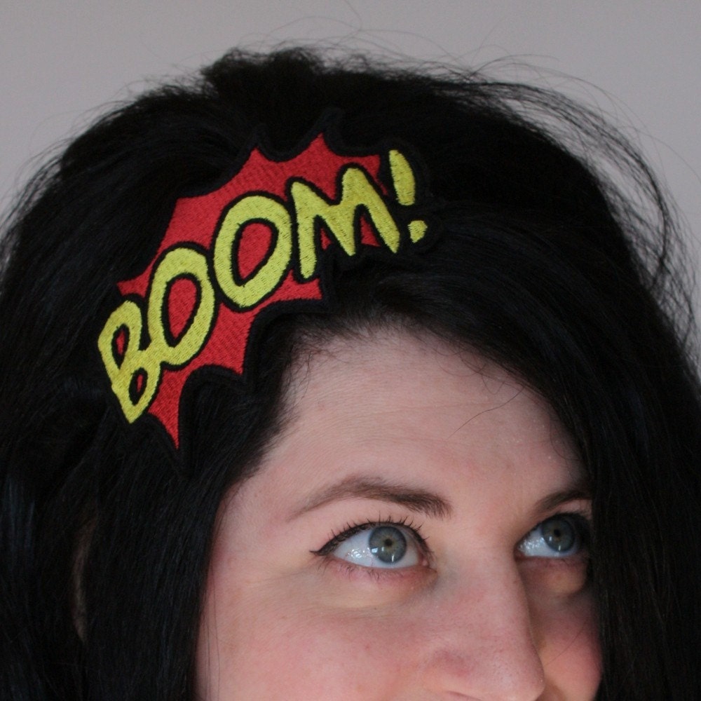 Boom comic headband red and yellow embroidered