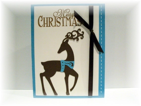 Whimisical Christmas Reindeer dressed in turquoise Blank Greeting CARD