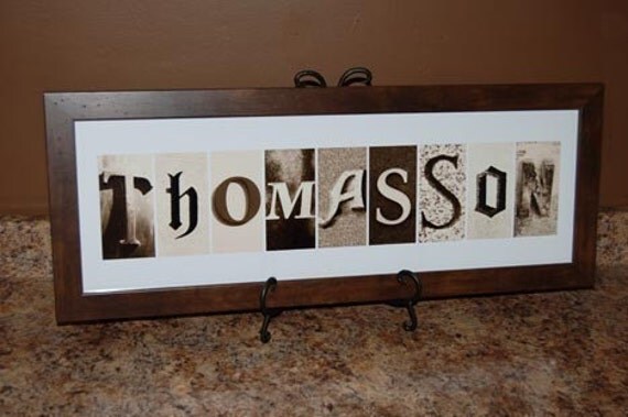 Brown Custom Name Frame with Sepia Alphabet letters, 8x24