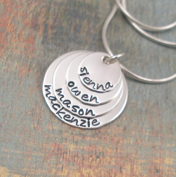 Sterling Silver Hand Stamped Personalized Four Disc Layered Necklace