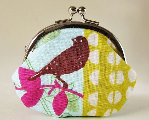 RESERVED for Betsy3 (coin purse - bird and dots on chartreuse)
