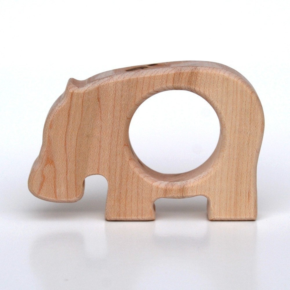 natural Hippo Teething Toy - wooden teether for infants and toddlers