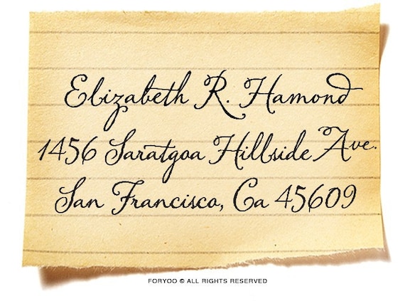 Your Custom Rubber Return Address Stamp -Vintage Calligraphy Style / a1076