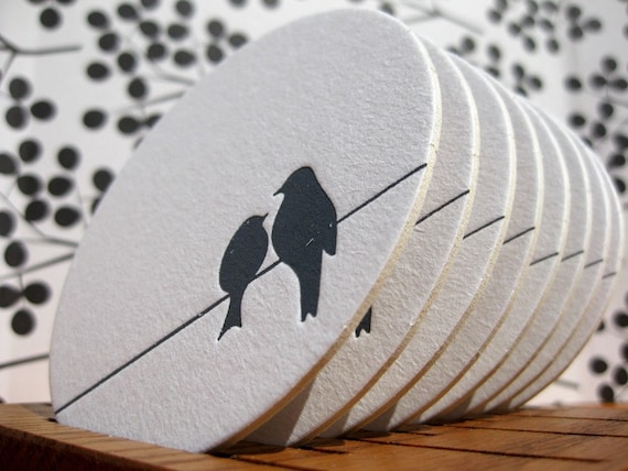 BLACK FRIDAY SALE Love Birds on a High Wire - Letterpressed Paper Coasters