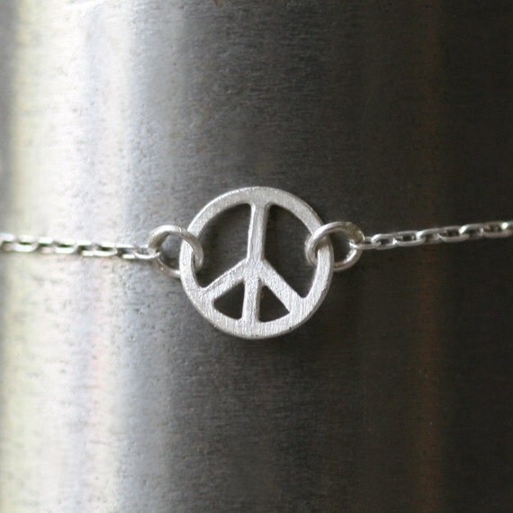 Tiny Round Peace Sign Bracelet in Sterling Silver