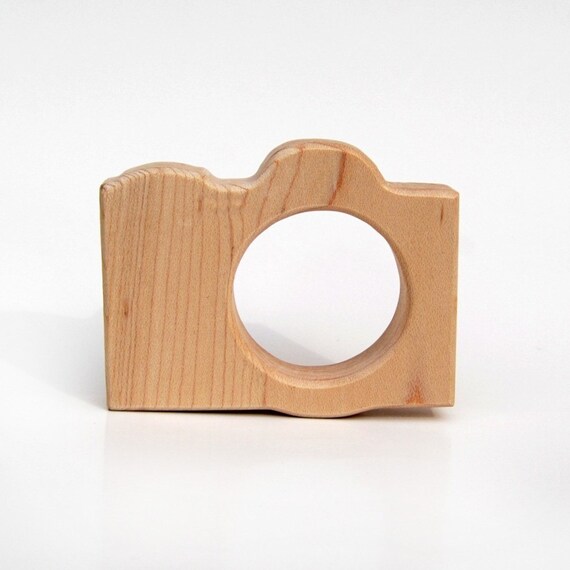 natural DSLR Camera Teething Toy - wooden teether for infants and toddlers