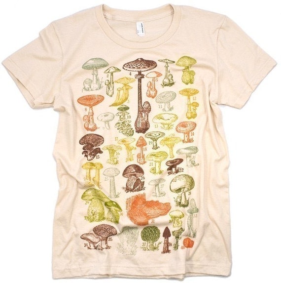 ON SALE Mushrooms Of the World Women's Creme Graphic Tee Shirt