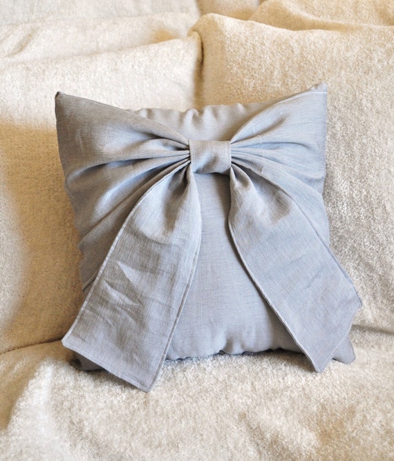 Grey Big Bow Pillow 14x14