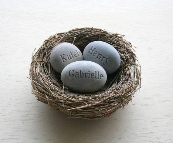Mom's Nest (c) - set of 3 stones in bird nest