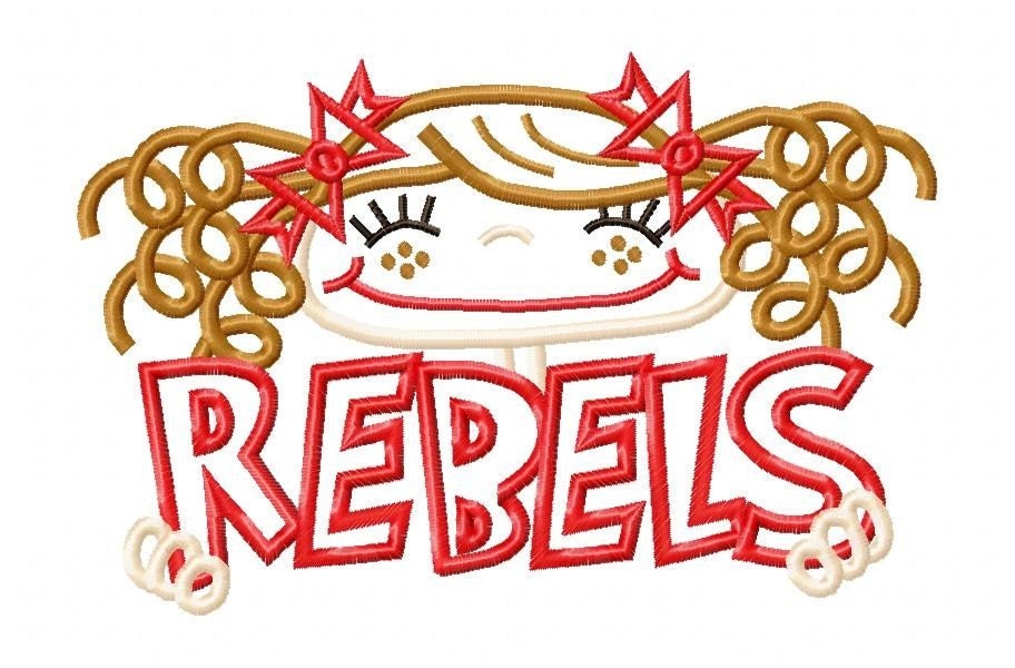 Rebels Pigtail Cheerleader-Football Fan Applique Design 5x7 and 6x10