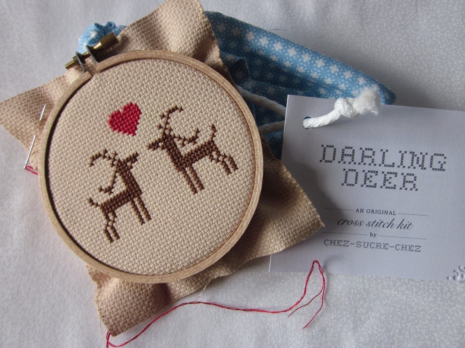 darling deer do-it-yourself-cross-stitch kit (materials and pattern)