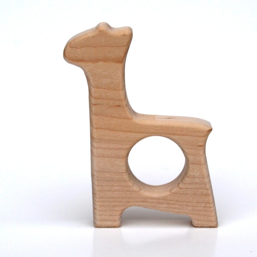 natural Giraffe/Alpaca/Llama Teething Toy - wooden teether for infants and toddlers