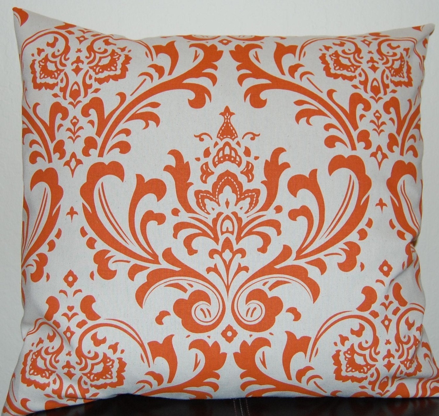 Orange Damask Decorative Pillow Covers 20 x 20 Inches Sweet Potato Orange on Natural