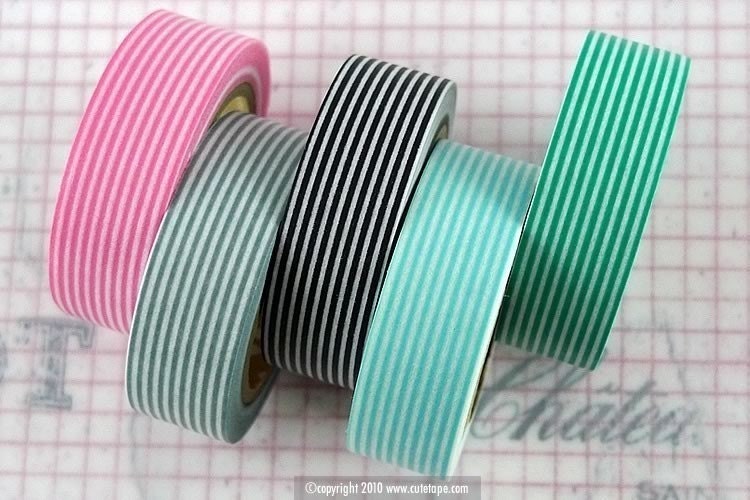 Japanese Washi Tape - All Stripes Horizontal Lines (set of 5 cuties)