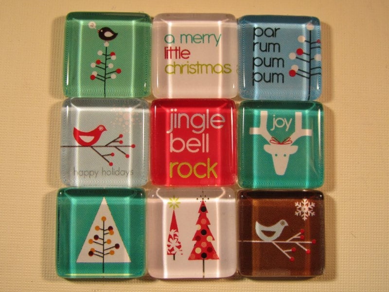 Christmas Decorations Fridge Magnets, Set of 9 Holiday Refrigerator Magnets with Storage Tin (set 34)
