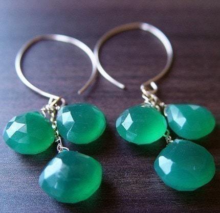 Brilliant emerald green onyx gold cluster hoop earrings