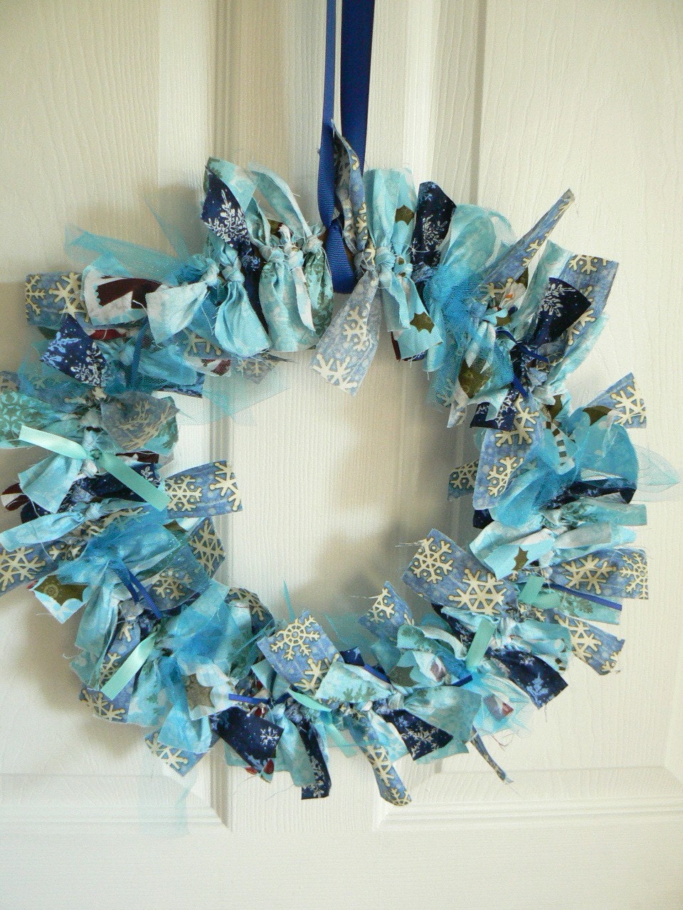 Christmas SALE - Christmas Fabric Rag Wreath - 12 inches